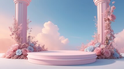 3D render podium with pink concept suitbale for beauty product promotion. Product display space. Three-dimensional product display space. 