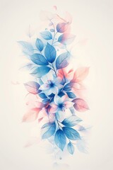 Watercolor Painting of Delicate Blue and Pink Flowers