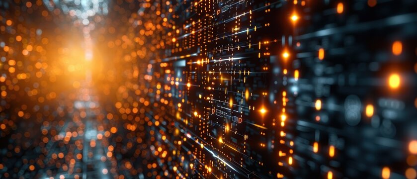 Quantum computing concept with complex algorithms and quantum bits, perfect for illustrating advanced computing solutions, high