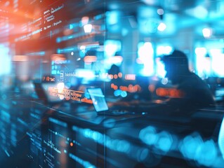 A team of software developers coding together in a creative workspace, Team, Teamwork, blurred background, with copy space