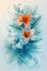 Elegant Blue and Orange Flower With Sheer Ribbon