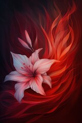 Obraz premium Delicate White Lily Blossom Emerging From Crimson Flames