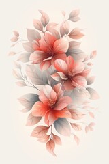 Naklejka premium Delicate Pink Flowers With Green Leaves on a Light Background