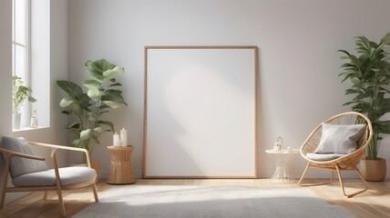 Frame mockup, ISO A paper size. Interior mockup with house background. Modern interior design. Living room wall poster mockup ,3D render