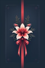 Obraz premium Elegant Red Ribbon Adorned With a Single White Flower