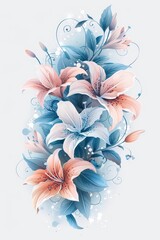 Elegant Pink And Blue Lilies In A Watercolor Illustration