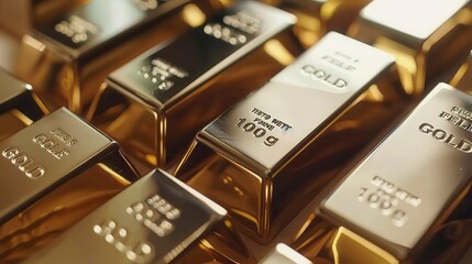 Gold bars stacked together