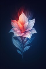 Glowing Flower With Delicate White and Red Petals on a Dark Background