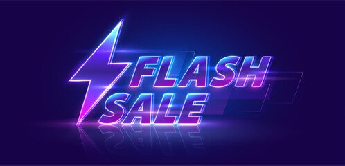 Flash sale banner with sparkling neon lights. Vector illustration for shopping day promotion, online shopping, special Offer coupon, voucher, banner template, websites, social media advertising.
