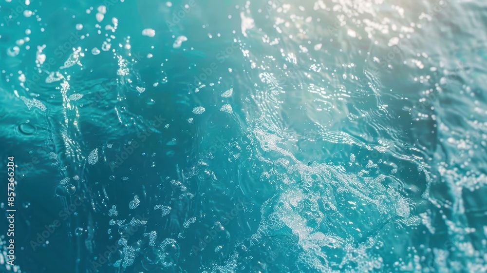 Poster close-up shot of water surface with air bubbles, creating a tranquil and refreshing abstract image.