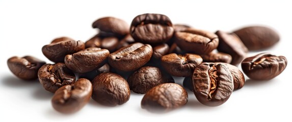 Fototapeta premium Close Up of Dark Brown Coffee Beans on a White Surface