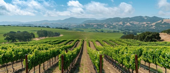 Fototapeta premium Rolling vineyards under a bright summer sky