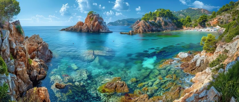 Secluded cove with turquoise water and rocky outcrops