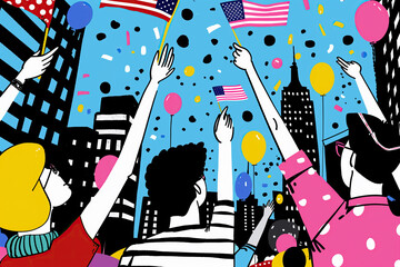 People waving American flags and celebrating Independence Day in New York City