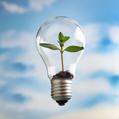 Innovative Nachhaltigkeit: Glühbirne mit wachsenden Pflanzen als Zeichen für grüne Energie