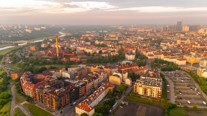 morning streets of the city of Poznan at dawn in spring