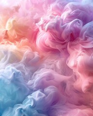 Fototapeta premium Cotton candy in various pastel colors, set against a soft, dreamy background Generative AI, light and playful
