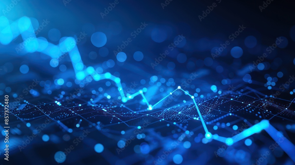 Poster abstract digital technology background with glowing blue lights, representing data flow and analytic