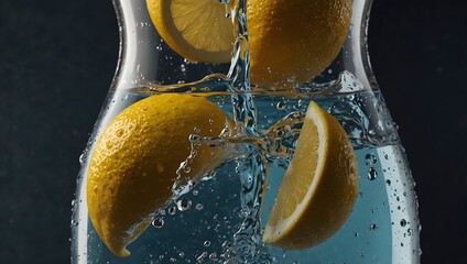 Citrusy Sensation: Lemon slices cascading into a pitcher of water, creating a symphony of zesty flavors and invigorating sensations.