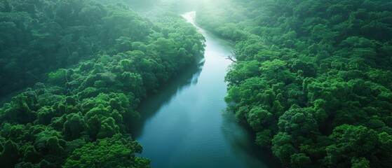 Obraz premium Serene river winding through a dense forest
