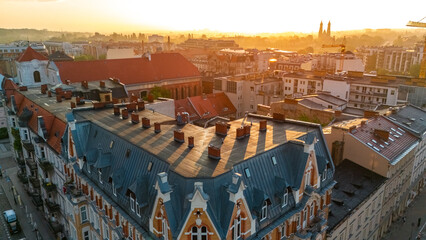 morning streets of the city of Poznan at dawn in spring