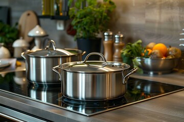 Cookware on stove top, pot on stove