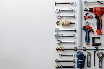 Assorted tools on white background