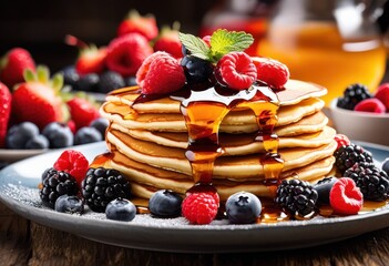 delicious fluffy pancakes stack ready breakfast indulgence, stacked, eat, food, meal, flapjacks, tower, scrumptious, hotcakes, yummy, tasty, flapjack, hotcake, tall,