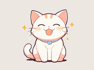 Obraz premium cute kitten illustration kawai design. flat cute cat illustration with pastel background. t-shirt design for cat lovers. artwork copy space