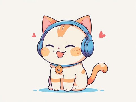 cute kitten illustration kawai design. flat cute cat illustration with pastel background. t-shirt design for cat lovers. artwork copy space