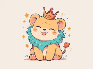 cute lion illustration kawai design. flat cute lion illustration with pastel background