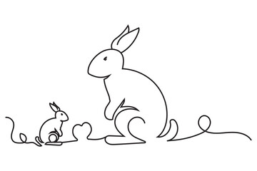 Rabbit simple one line art vector, icon design. Easter Bunny, Outline rabbit icon silhouette. Linear Bunny Vector illustration with Editable stroke. Minimal outline bunny for logo, banner, poster.
