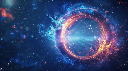 Obraz premium Abstract Cosmic Ring with Blue and Orange Particles.