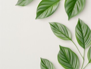 Minimalist green leaves on white background, perfect for natural and eco-friendly themes in design and decoration.