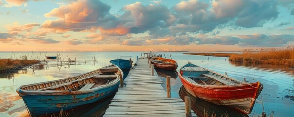 Wooden pier with fishing boats