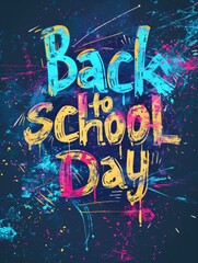 "Colorful 'Back to School Day' poster with vibrant splashes of paint
