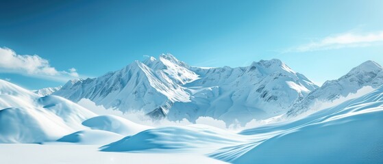 Snowy mountains with fresh powder and a clear sky
