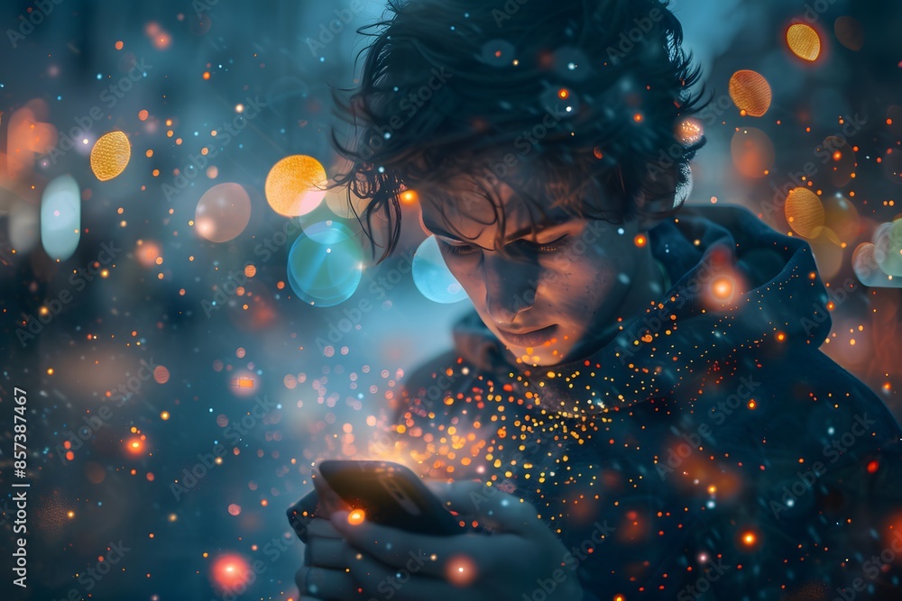 Poster man using smartphone