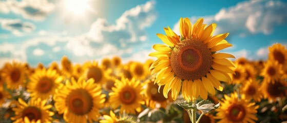 Fototapeta premium Sunflower field in full bloom under a summer sky