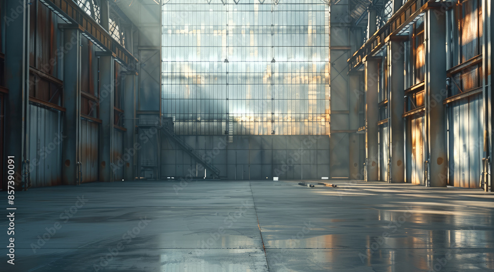 Poster large empty storehouse. generative ai.