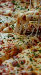 Close-up of cheesy pizza with parsley, comfort food concept