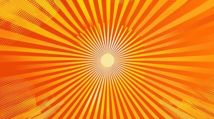 Abstract bright orange and yellow stripes sun in the center background