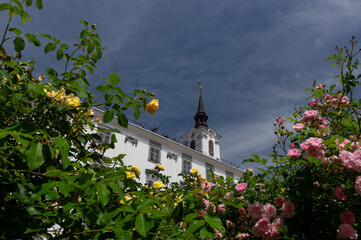 Castle Lysice framed with roses, Czech Republic