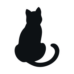 Simple sitting cat silhouette isolated on white background. Feline shadow. Vector illustration