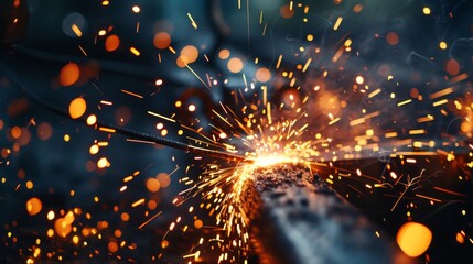 A dynamic photograph capturing grinding sparks flying from metal