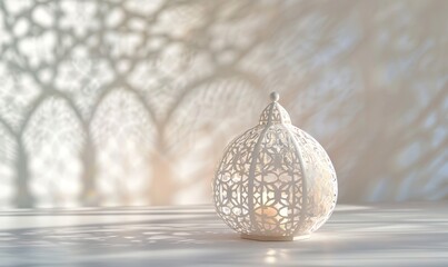 White lantern with an Islamic pattern on the background 