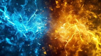 Fototapeta premium Vibrant blue and yellow sparks against a dark background