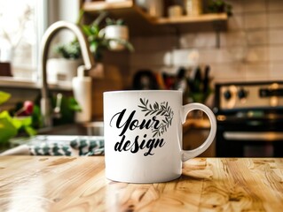 Mockup ofCoffee Mug onModern Kitchen CounterCustomizable Design