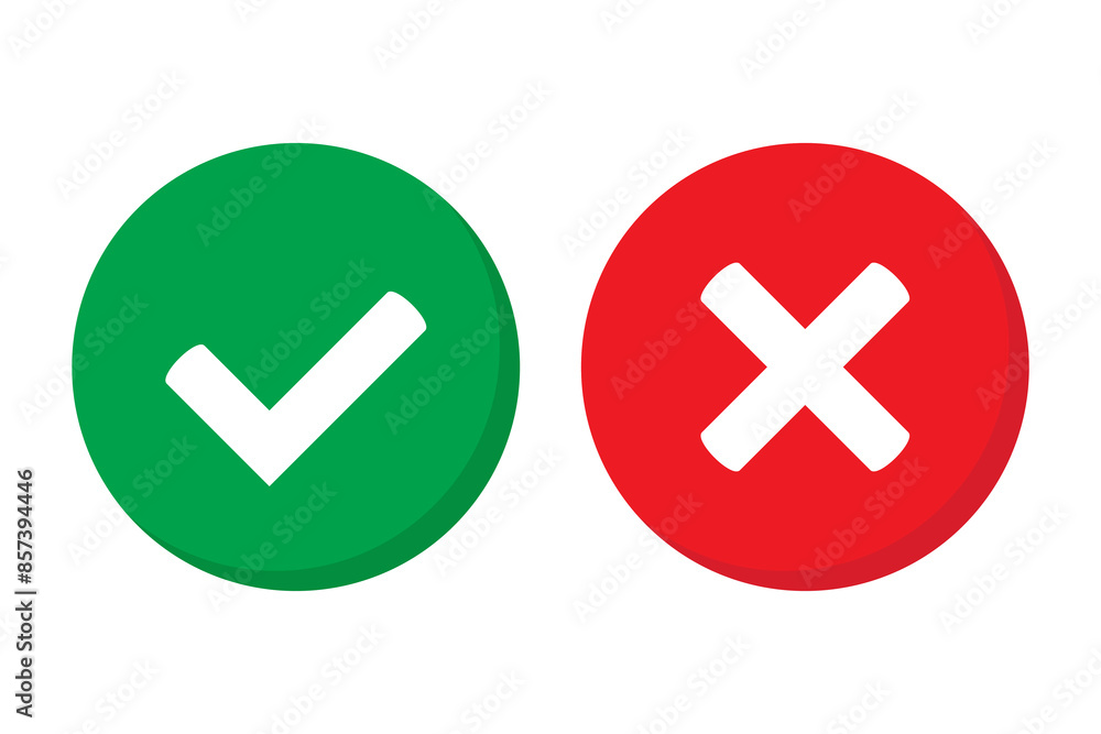 Aufkleber right or wrong icons. green tick and red cross checkmarks. yes or no symbol, approved or rejected ic