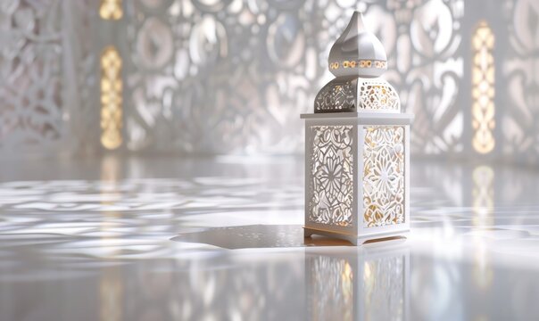 White lantern with an Islamic pattern on the background 